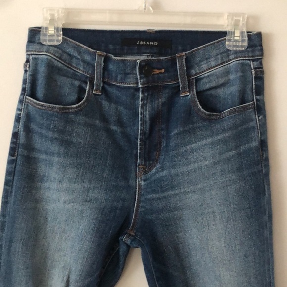 J Brand High Waisted Ankle Jean Destroyed Knee Blue Stretch Denim Size 27 Skinny - Picture 7 of 16